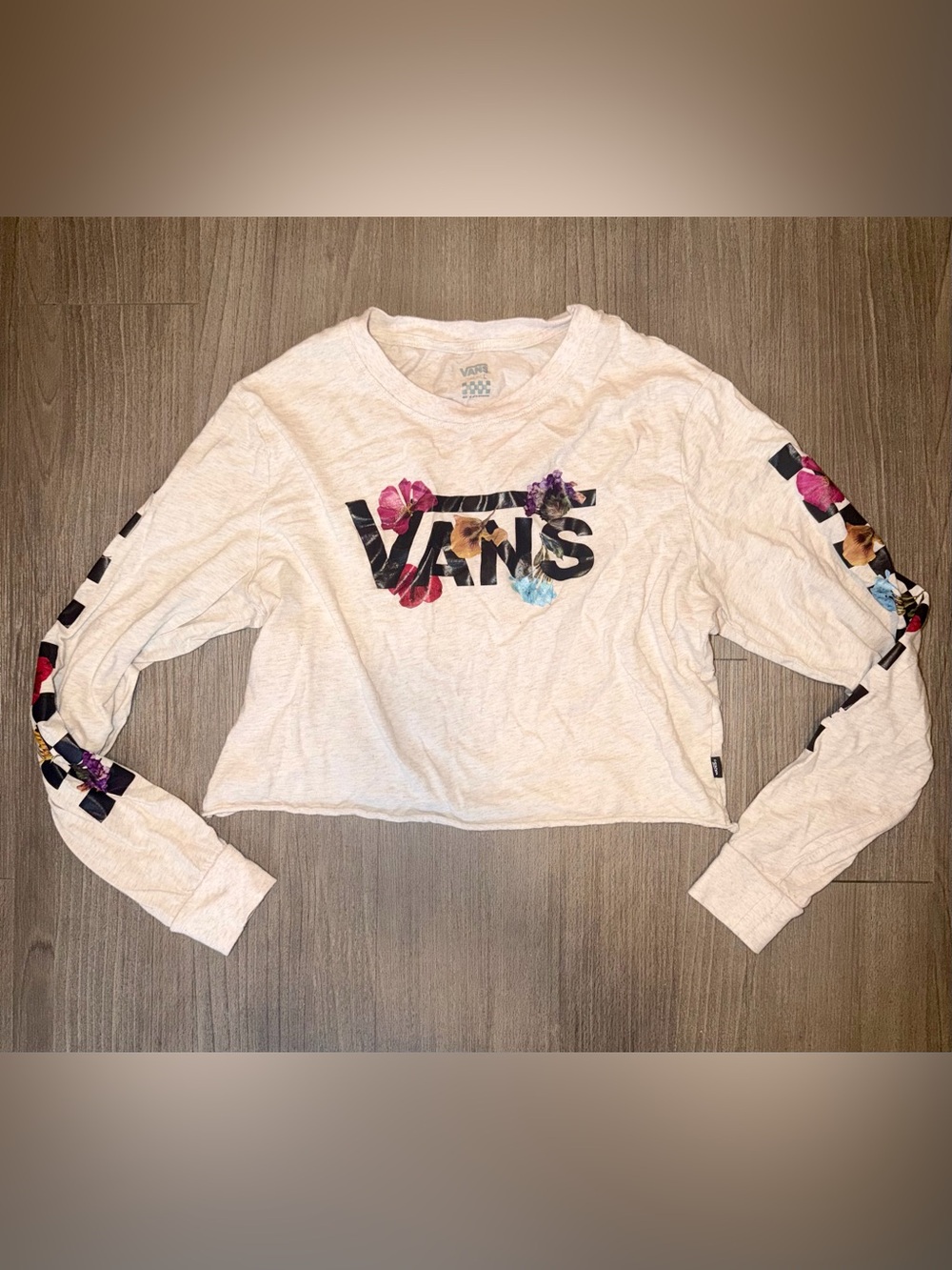 VANS Beige Floral Long Sleeve Crop Top